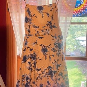 Blue flower tan dress